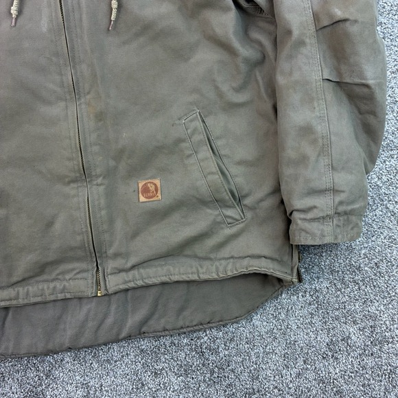 Berne Canvas Chore Jacket Mens L Brown Fleece Lined Hooded Barn Carhartt Style - Picture 2 of 7